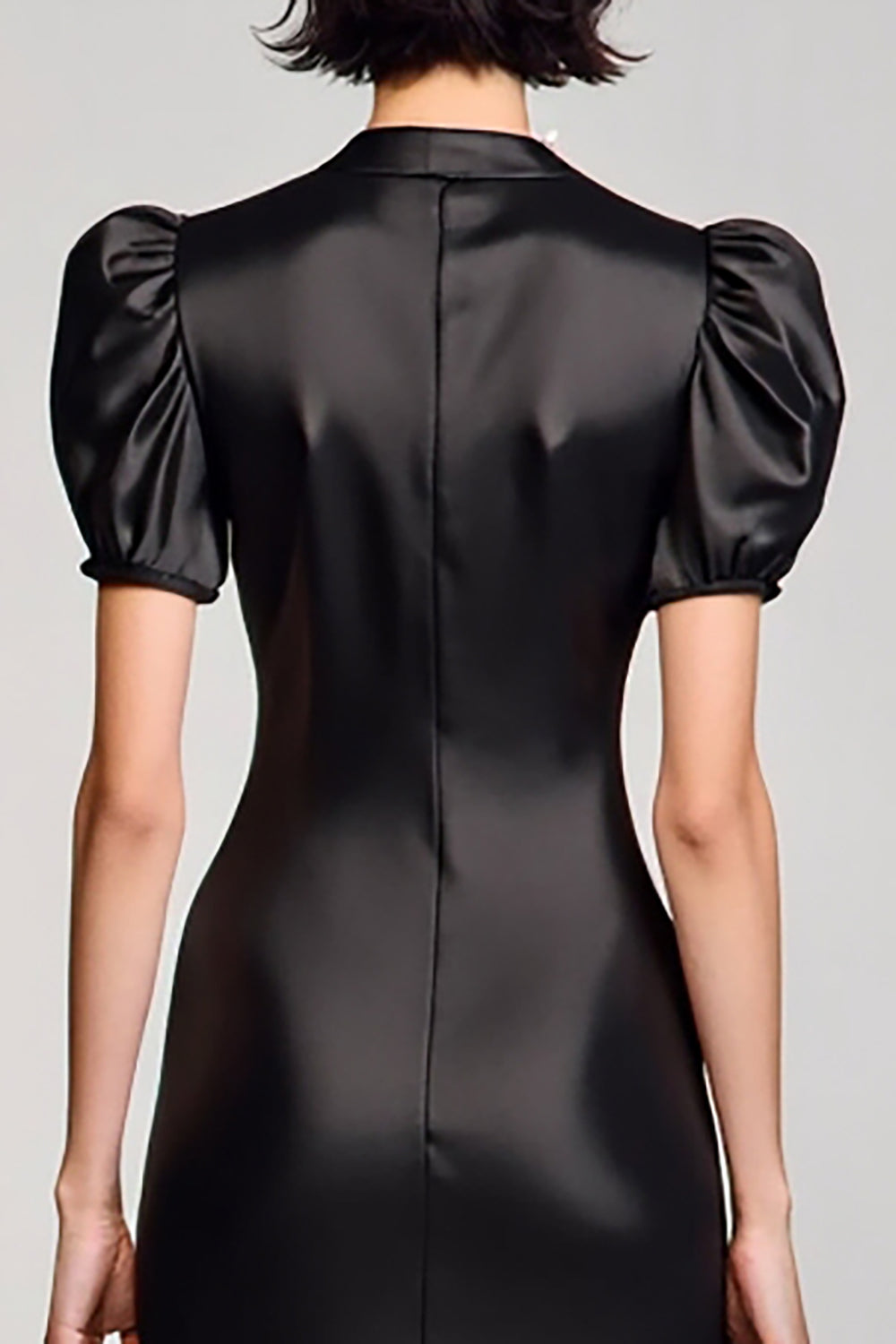 A Linie Schwarzes Langes Hochzeitsgastkleid mit Puffärmeln
