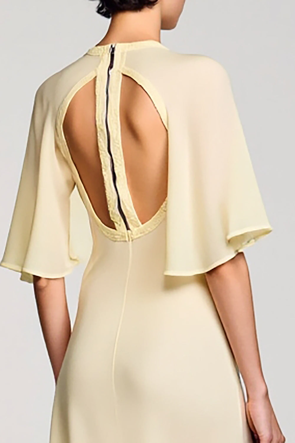 A Linie Aprikose Schlüsselloch Midi Kleid für Hochzeitsgäste