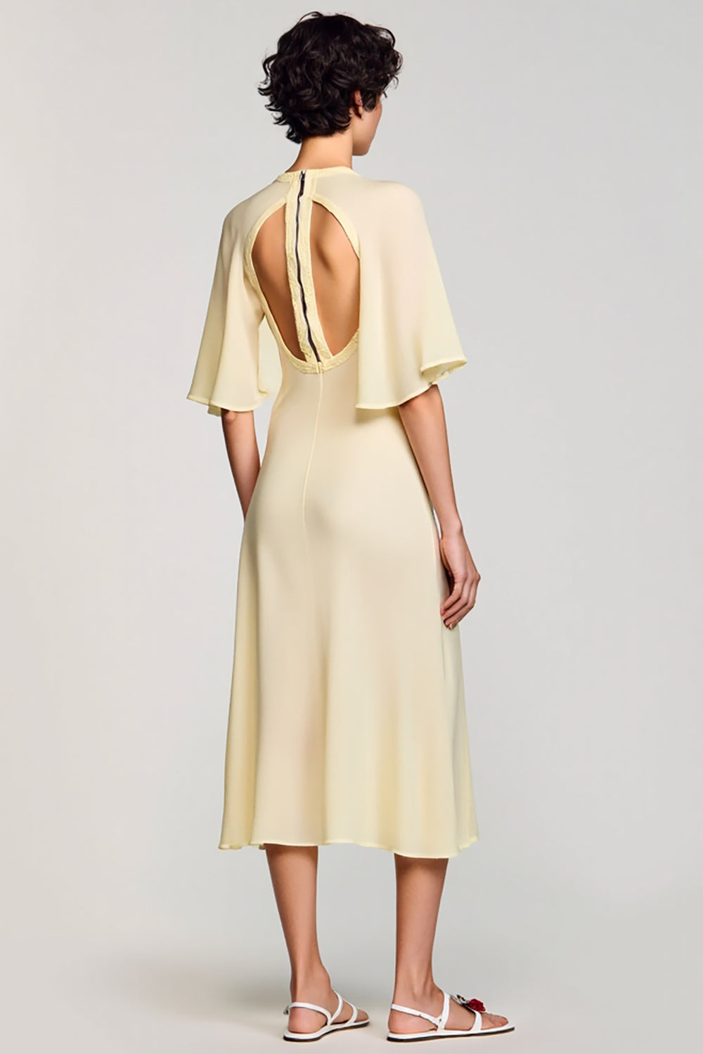 A Linie Aprikose Schlüsselloch Midi Kleid für Hochzeitsgäste