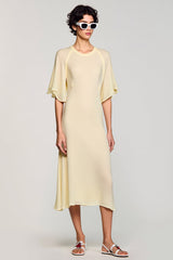 A Linie Aprikose Schlüsselloch Midi Kleid für Hochzeitsgäste