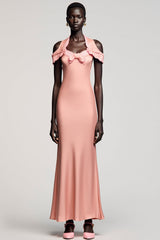 Kalte Schulter Meerjungfrau Rosa Hochzeitsgastkleid mit Schleife