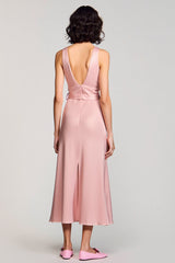 A Linie Rosa Rundhalsausschnitt Langes Hochzeitsgastkleid mit Gürtel