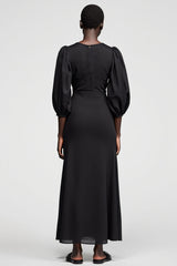 Schwarzes A-Linie 3/4 Ärmel Langes Hochzeitsgastkleid mit Quaste