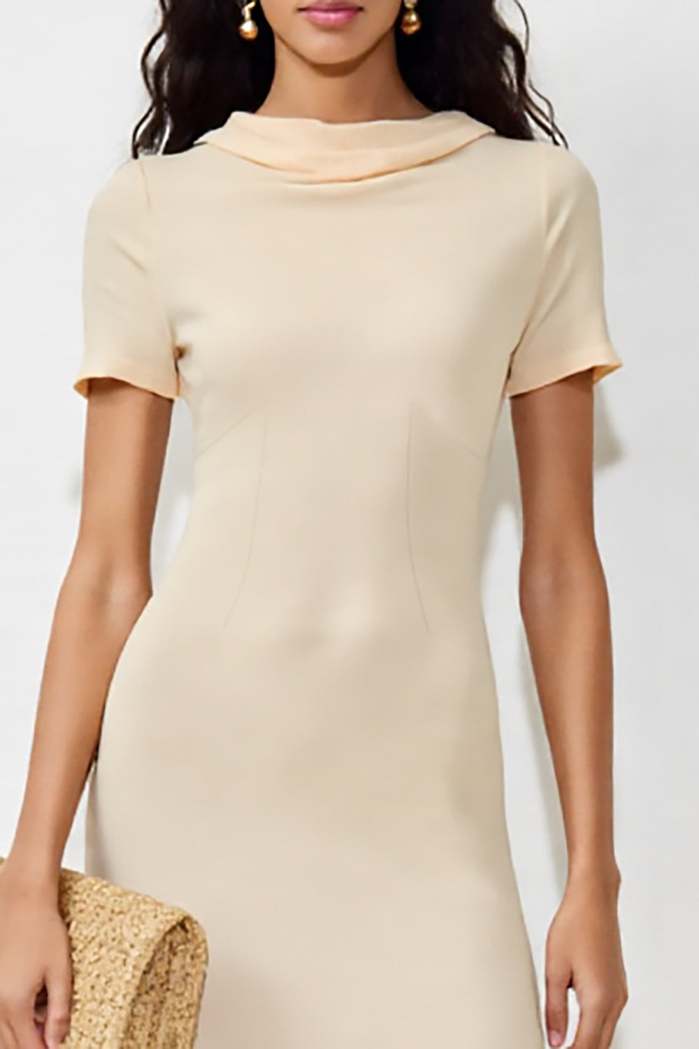 Einfaches Aprikose Midi Etui Kleid für Hochzeitsgäste mit Schlitz