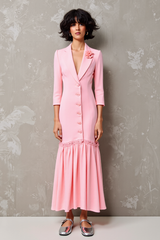 Rosa Gekerbtes Revers Blumen 3/4 Ärmel Hochzeitsgastkleid
