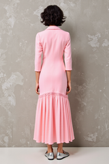 Rosa Gekerbtes Revers Blumen 3/4 Ärmel Hochzeitsgastkleid