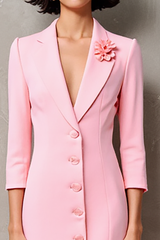 Rosa Gekerbtes Revers Blumen 3/4 Ärmel Hochzeitsgastkleid