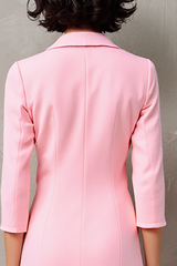 Rosa Gekerbtes Revers Blumen 3/4 Ärmel Hochzeitsgastkleid