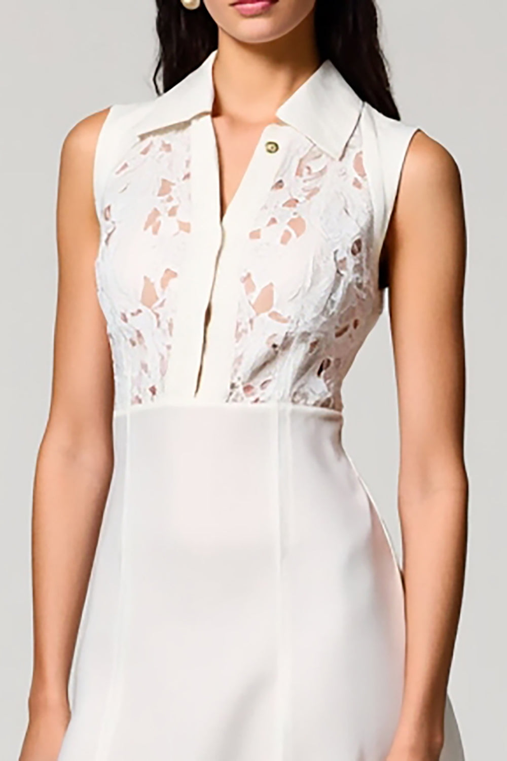 Weißes A-Linie Midi Kleid für Hochzeitsgäste mit Polokragen und Spitze