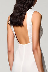 Weißes A-Linie Midi Kleid für Hochzeitsgäste mit Polokragen und Spitze