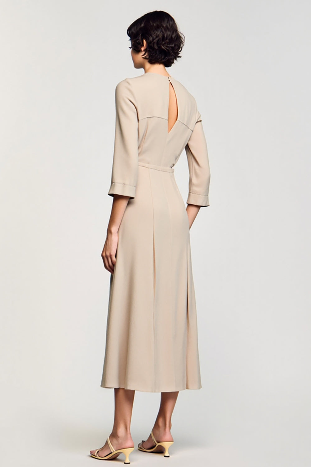 Aprikose A Linie Quadratischer Ausschnitt 3/4 Ärmel Hochzeitsgastkleid