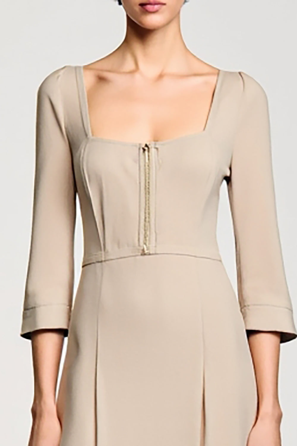 Aprikose A Linie Quadratischer Ausschnitt 3/4 Ärmel Hochzeitsgastkleid