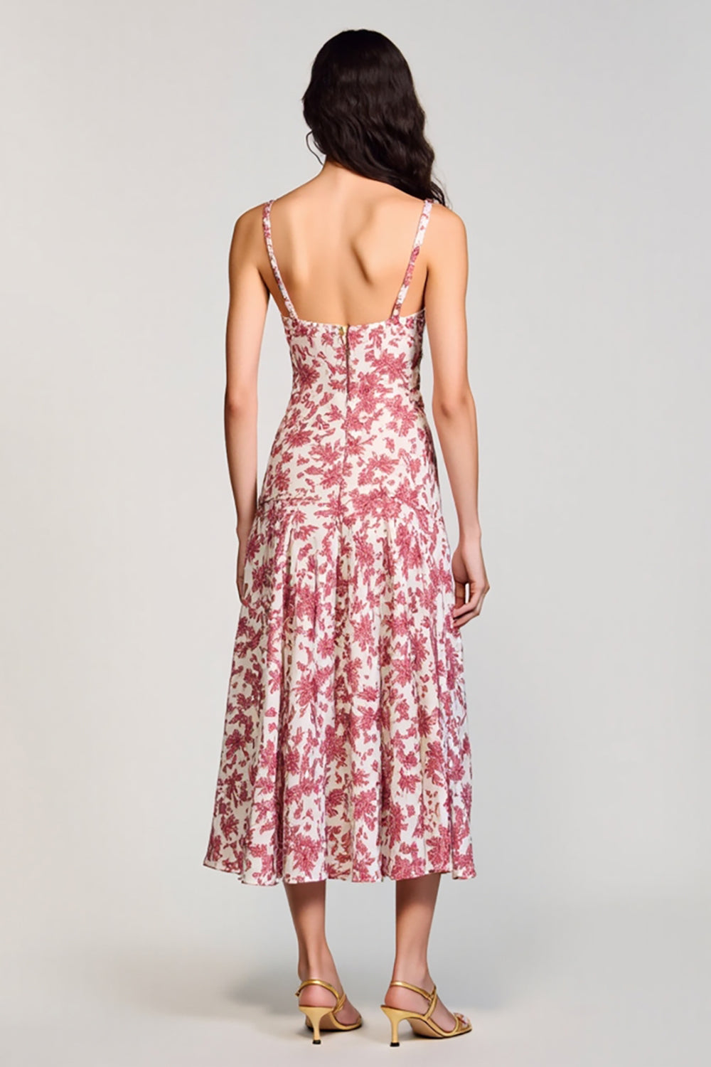 Rotes  A-Linie Blumen Kleid für Hochzeitsgäste mit quadratischem Ausschnitt
