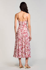 Rotes  A-Linie Blumen Kleid für Hochzeitsgäste mit quadratischem Ausschnitt
