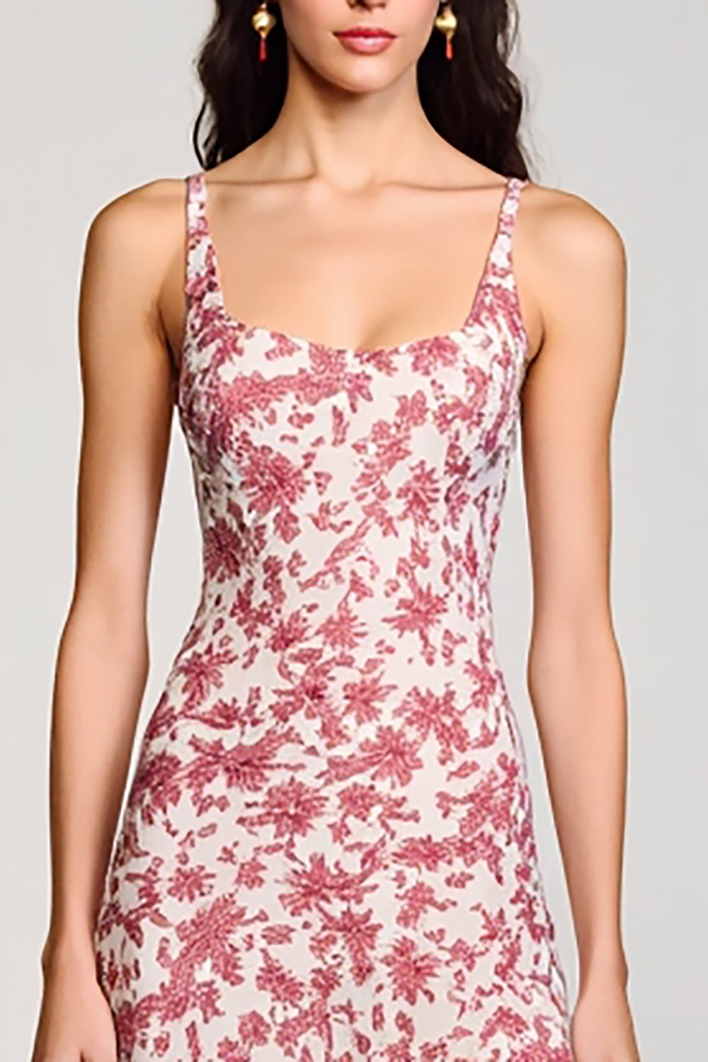 Rotes  A-Linie Blumen Kleid für Hochzeitsgäste mit quadratischem Ausschnitt