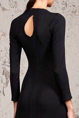 Schwarzes Langärmeliges Hochzeitsgastkleid mit hohem Ausschnitt