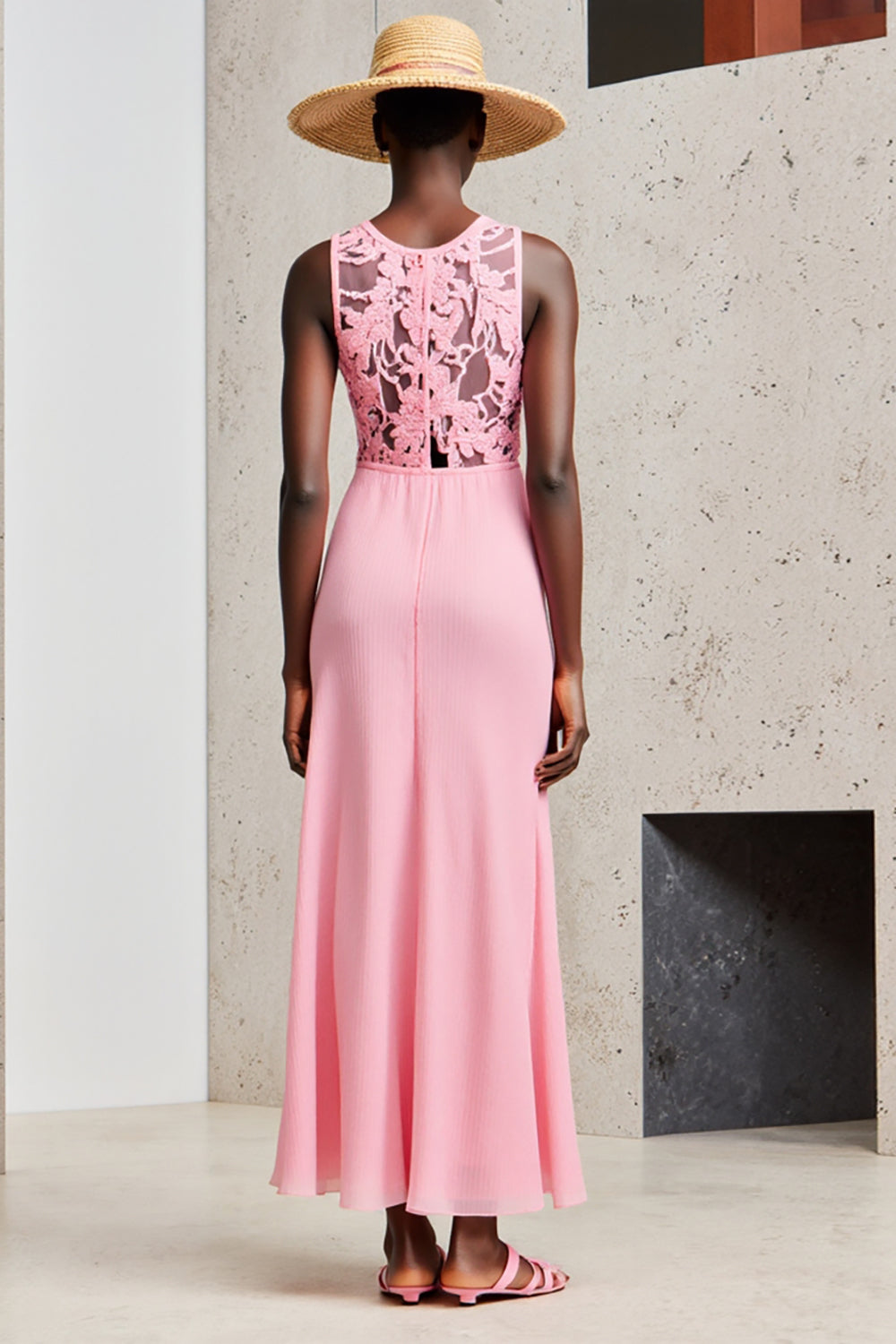 Rosa Rundhalsausschnitt Etui Kleid für Hochzeitsgäste mit Spitze