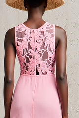 Rosa Rundhalsausschnitt Etui Kleid für Hochzeitsgäste mit Spitze