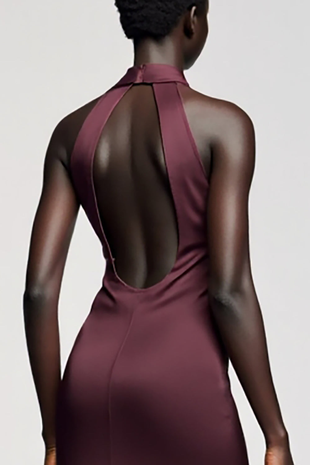 Dunkelrotes Satin Hochzeitsgastkleid aus Satin mit gekerbtem Revers