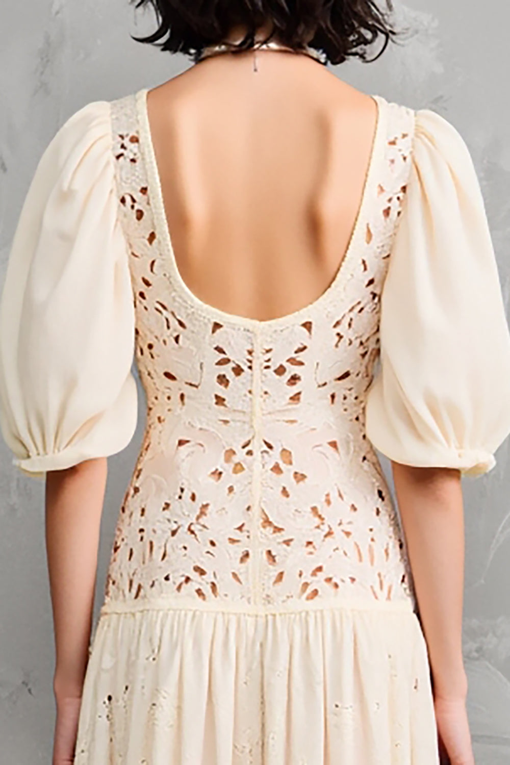 Spitze Aprikose A Line Midi Kleid für Hochzeitsgäste