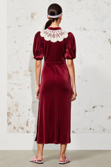Dunkelrotes A-Linie Hochzeitsgastkleid aus Samt