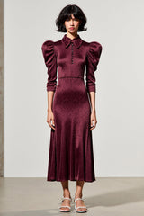Dunkelrotes A-Linie Satin Hochzeitsgastkleid mit Reversausschnitt