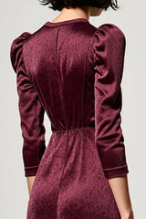 Dunkelrotes A-Linie Satin Hochzeitsgastkleid mit Reversausschnitt