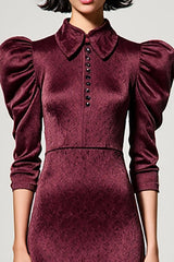Dunkelrotes A-Linie Satin Hochzeitsgastkleid mit Reversausschnitt