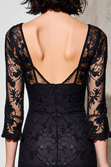 Schwarzes Etui Midi Kleid für Hochzeitsgäste mit Spitze
