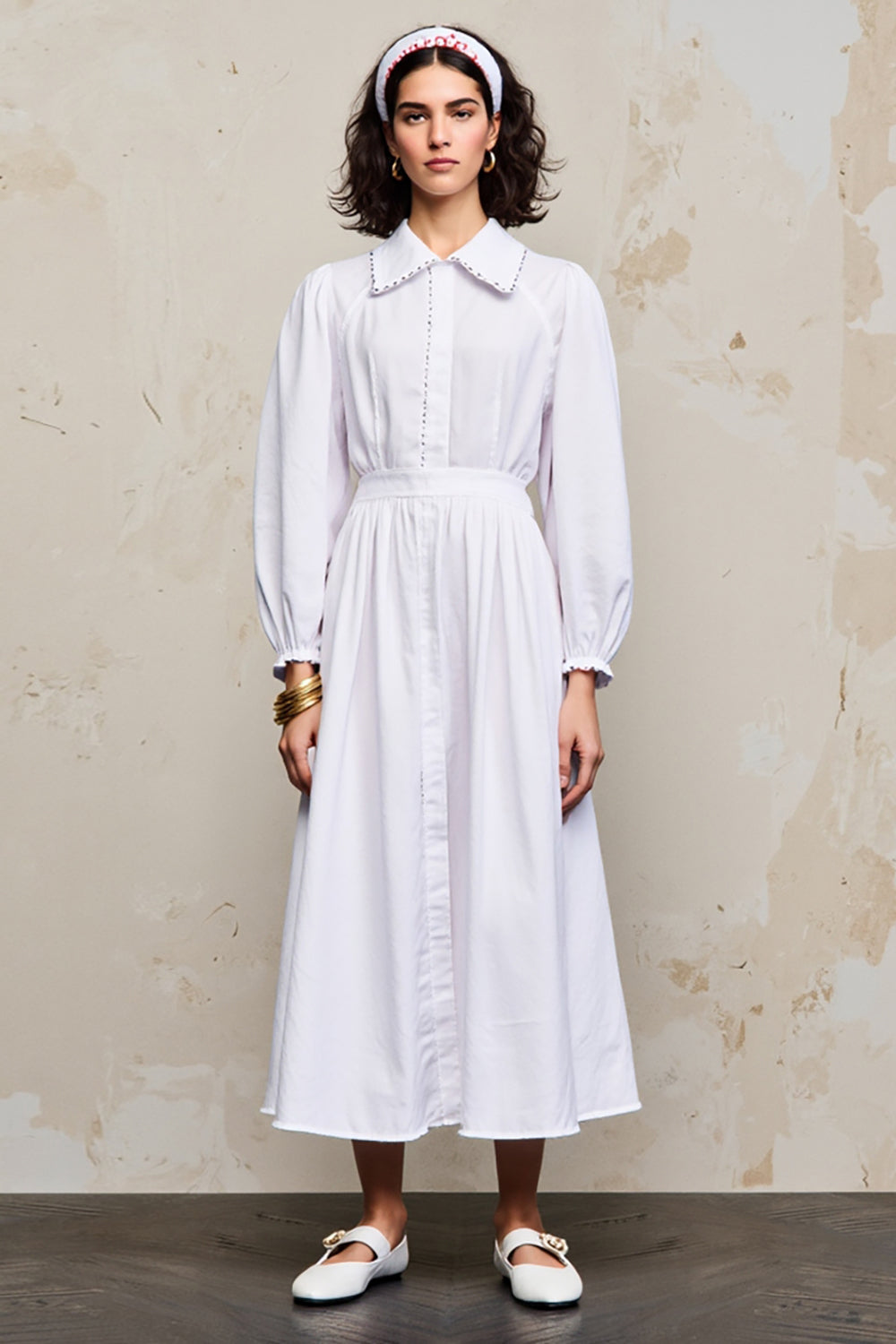 Weißes Einfaches Langärmeliges A-Linie Hochzeitsgastkleid