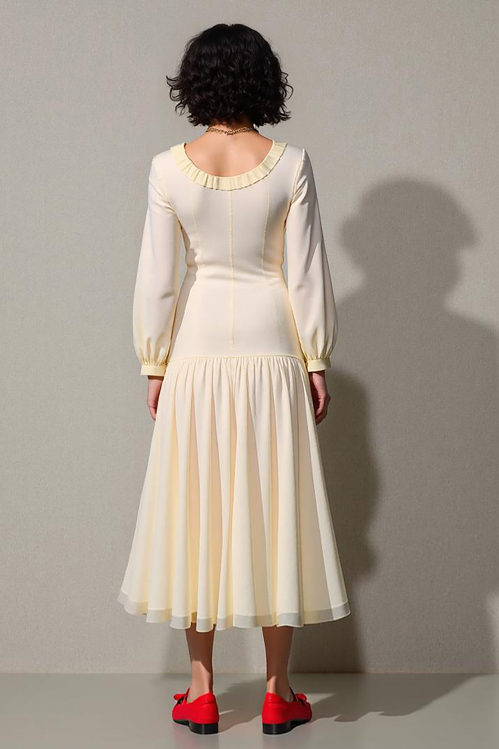 Elfenbein A-Linie Langärmeliges Kleid für Hochzeitsgäste