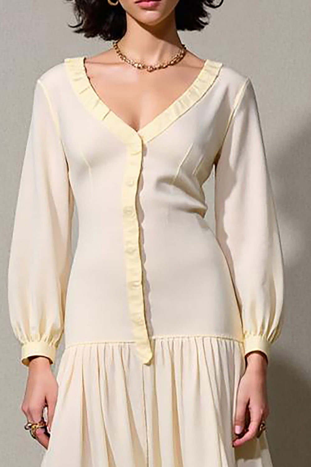 Elfenbein A-Linie Langärmeliges Kleid für Hochzeitsgäste