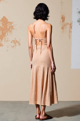Champagner Spaghettiträger Rüschen Hochzeitsgastkleid