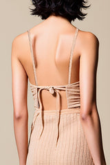 Champagner Spaghettiträger Rüschen Hochzeitsgastkleid