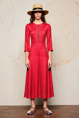 Rotes A-Linie Kleid für Hochzeitsgäste mit 3/4 Ärmeln