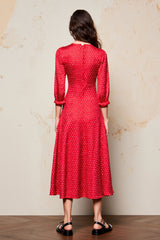Rotes A-Linie Kleid für Hochzeitsgäste mit 3/4 Ärmeln