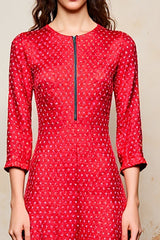 Rotes A-Linie Kleid für Hochzeitsgäste mit 3/4 Ärmeln