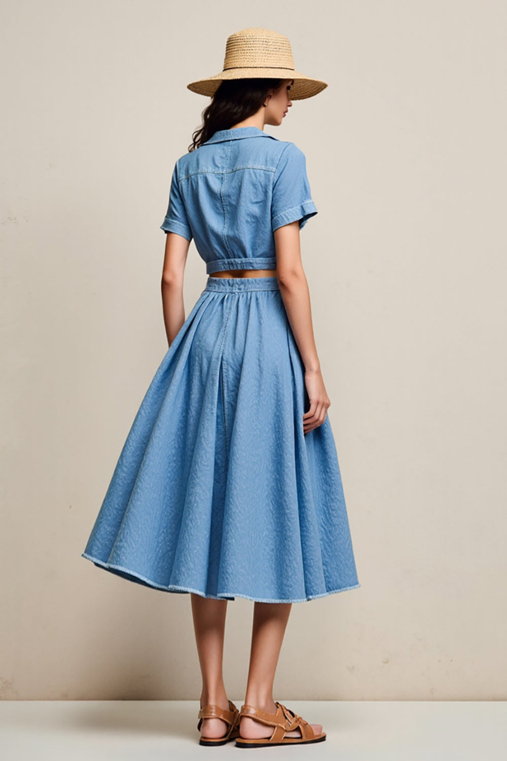 Blaues Gekerbtes Revers A Linie Cut Out Hochzeitsgastkleid