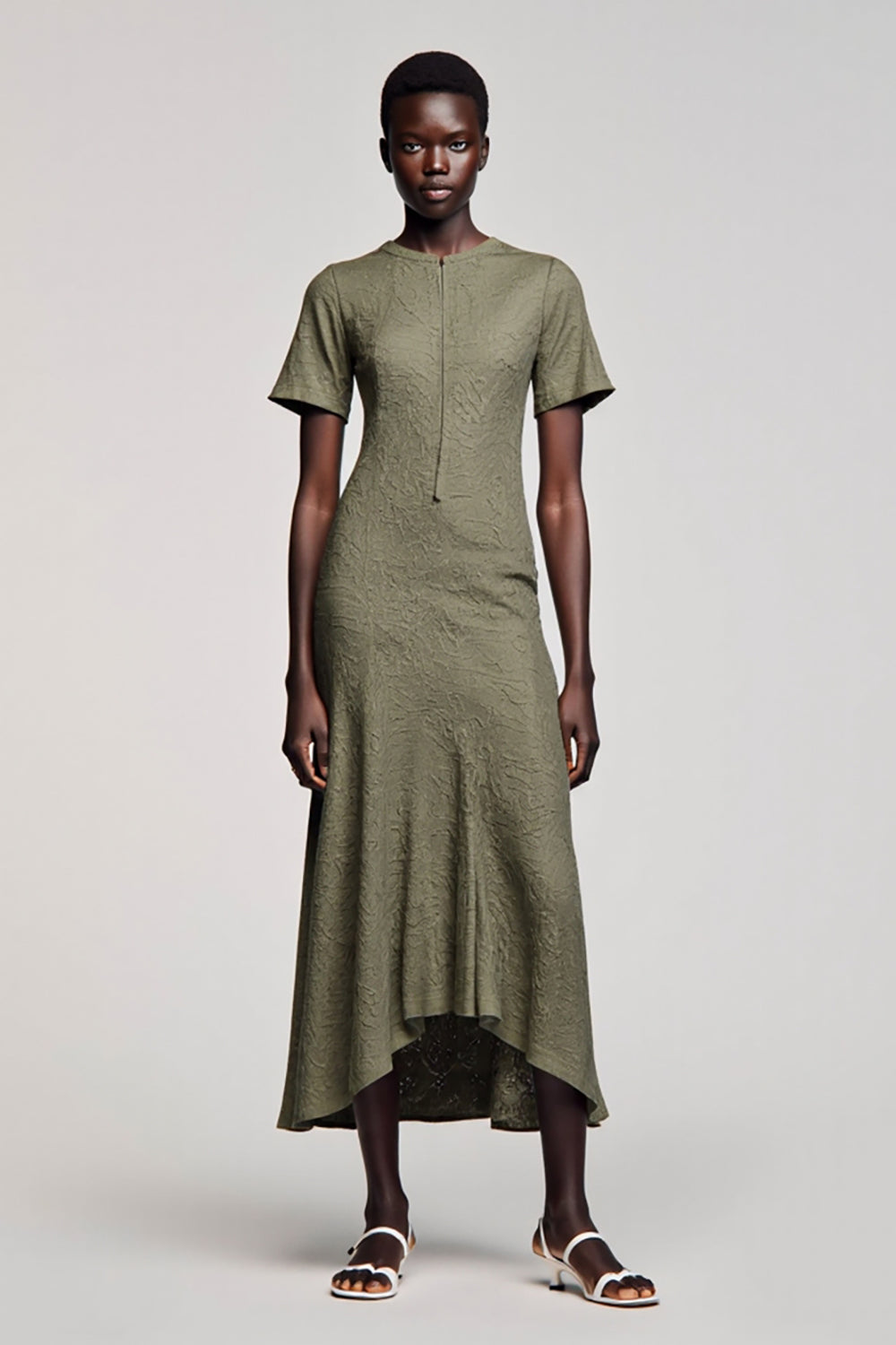 Olive A-Linie Kleid für Hochzeitsgäste mit Rundhals