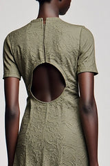Olive A-Linie Kleid für Hochzeitsgäste mit Rundhals
