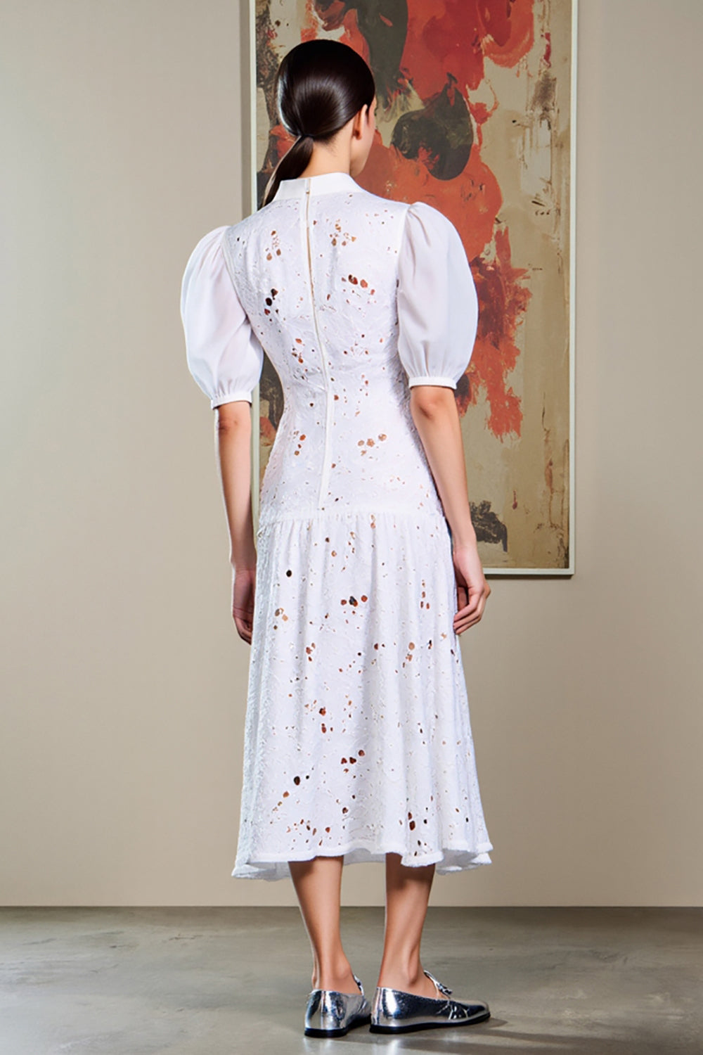 Weißes A-Linie Bedrucktes Hochzeitsgastkleid