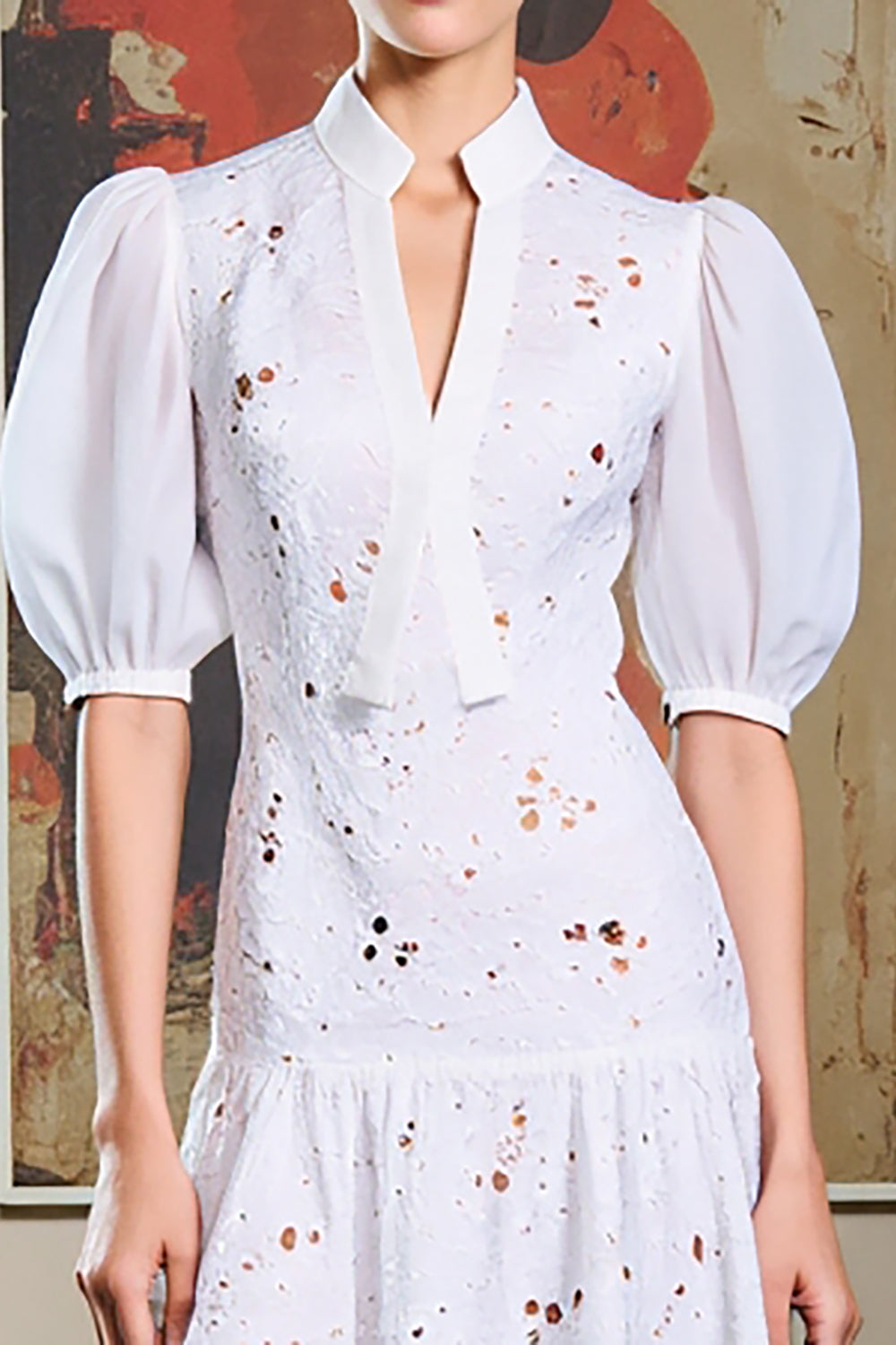 Weißes A-Linie Bedrucktes Hochzeitsgastkleid