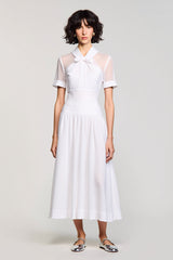 Weißes A-Linie Hochzeitsgastkleid mit Schleife