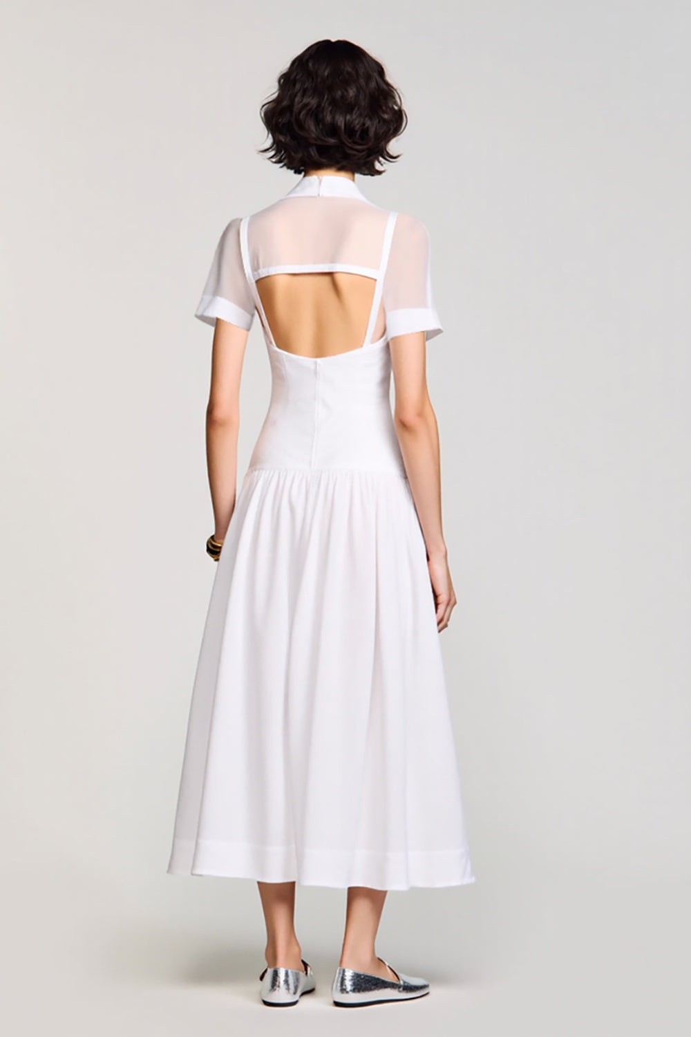 Weißes A-Linie Hochzeitsgastkleid mit Schleife