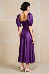Lila A Linie Kurzärmeliges Hochzeitsgastkleid