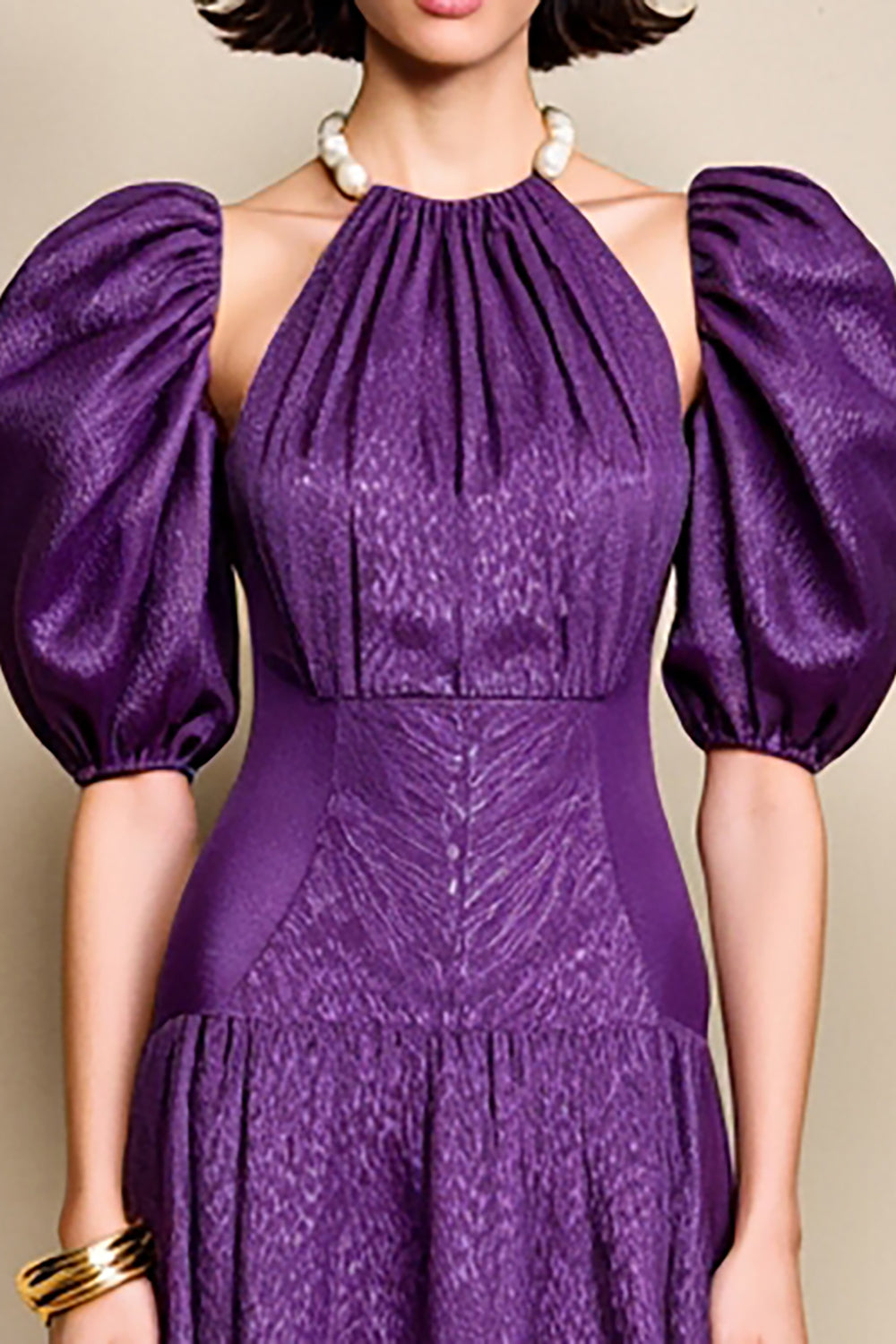 Lila A Linie Kurzärmeliges Hochzeitsgastkleid