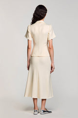 Aprikose Gekerbtes Revers A-Linie Hochzeitsgastkleid