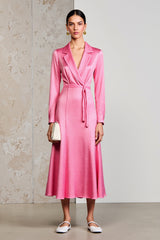 Rosa Gekerbtes Revers A-Linie Hochzeitsgastkleid