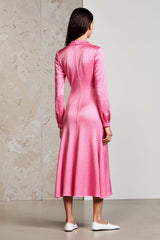 Rosa Gekerbtes Revers A-Linie Hochzeitsgastkleid