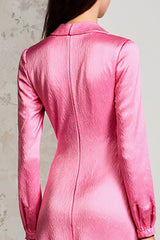 Rosa Gekerbtes Revers A-Linie Hochzeitsgastkleid